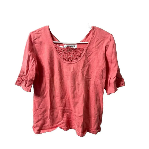 Joseph A Tops - Vtg Joseph A Womens Coral Blouse M Crochet Beaded Coastal Grandmother Knit